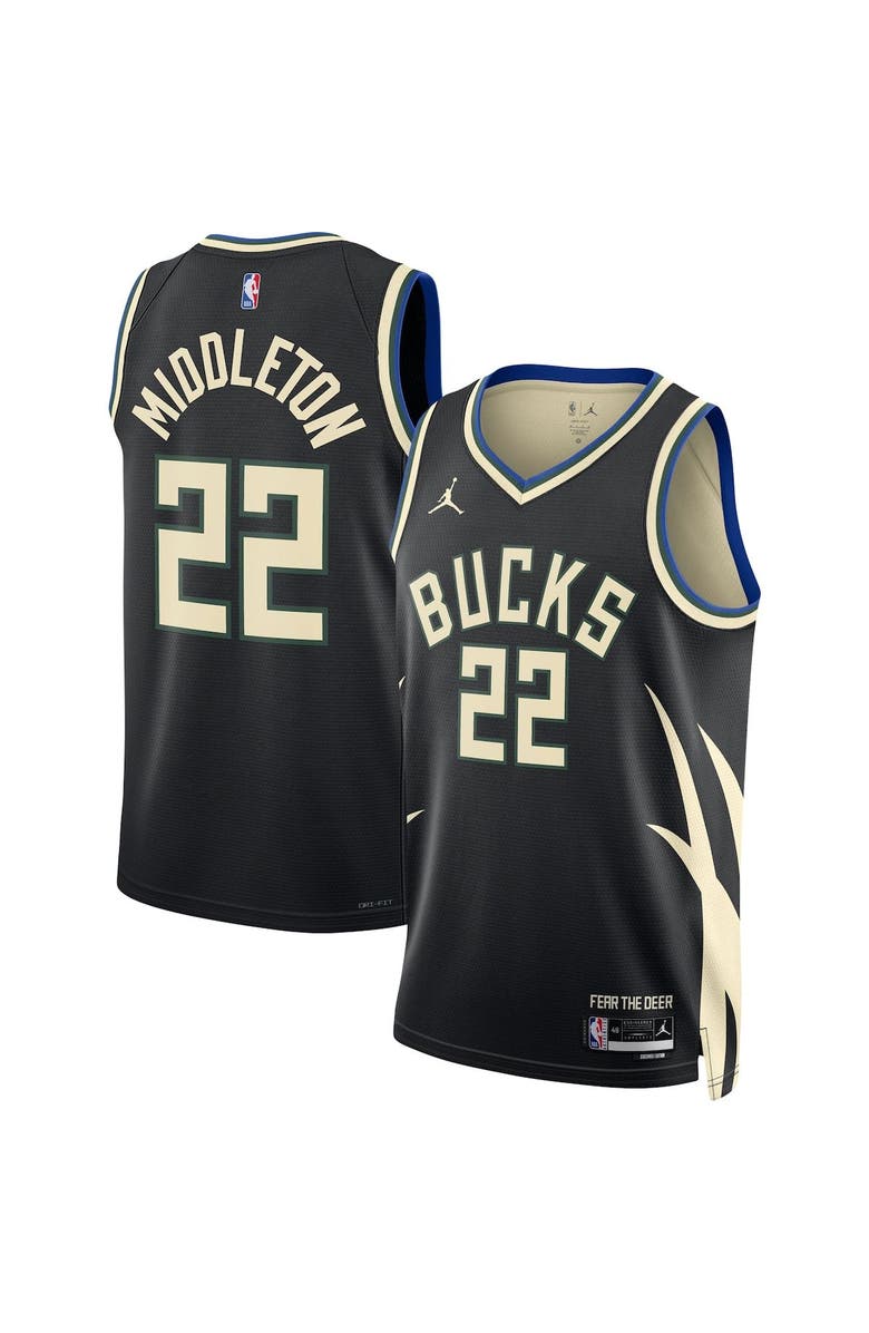 Jordan Brand Unisex Jordan Brand Khris Middleton Black Milwaukee Bucks Swingman Jersey - Statement Edition, Main, color, 