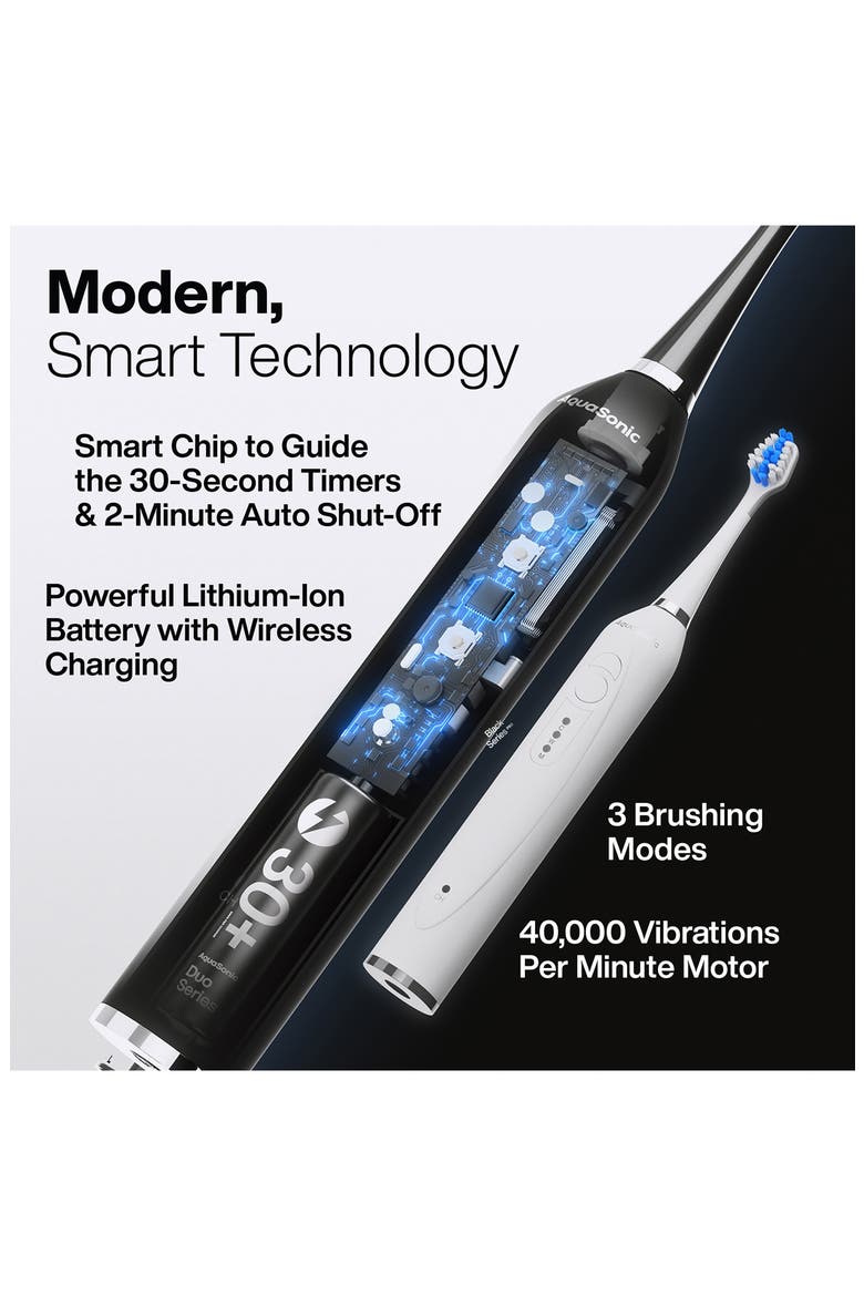 DUO Dual Ultrasonic Toothbrushes with 10 DuPont Brush Heads & 2 Travel Cases, Alternate, color, NO COLOR