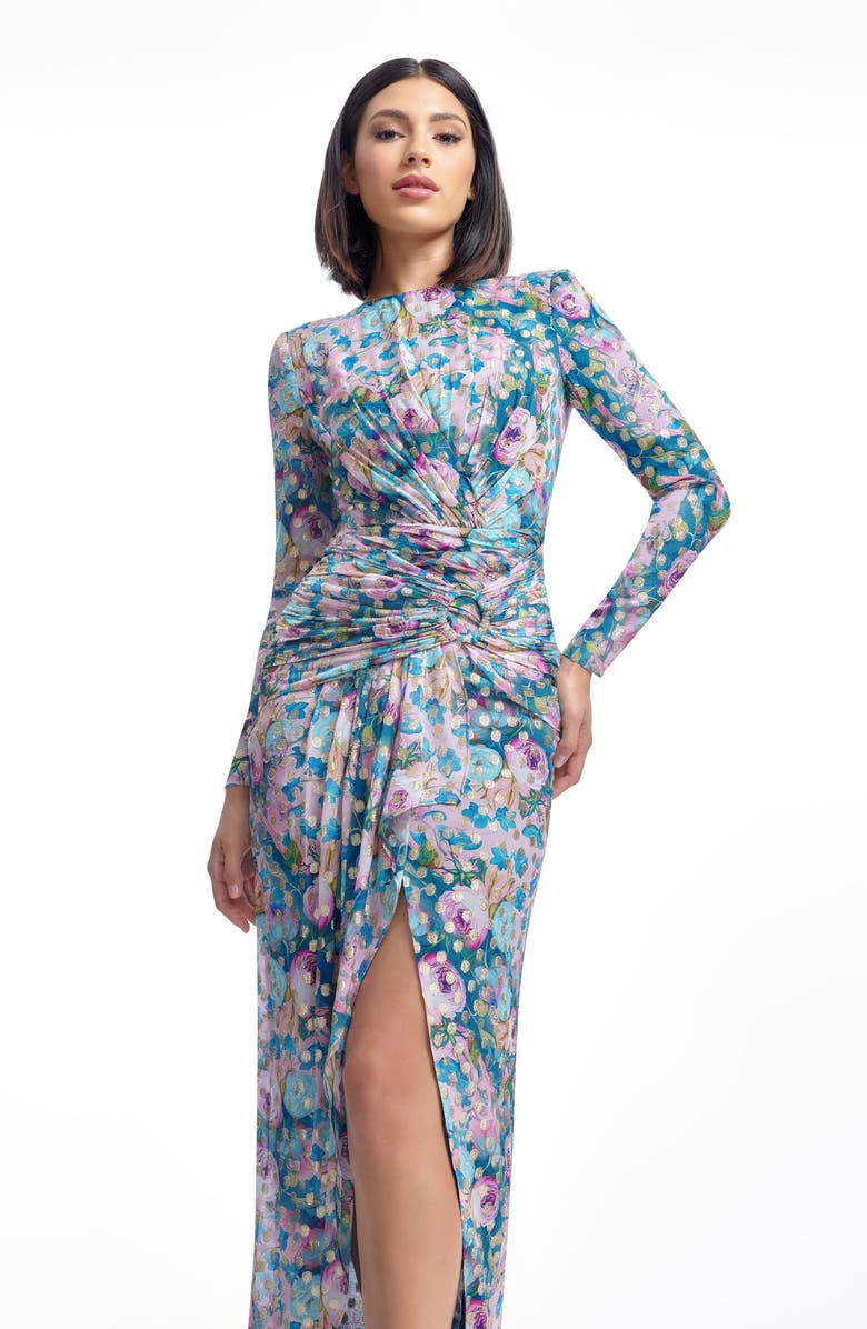 Dress the Population Romera Metallic Floral Print Gown, Alternate, color, Capri Multi