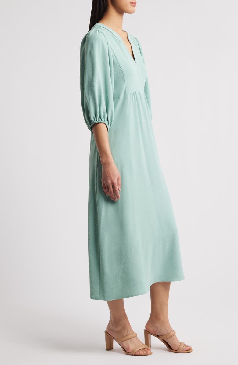 Connected Apparel V-Neck Puff Sleeve Pocket Dress, Alternate, color, Seafoam