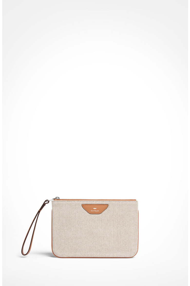 Canvas Leather Trim Travel Pouch, Main, color, Walnut