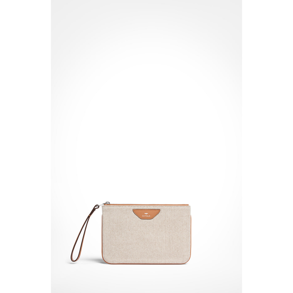 Aviteur Canvas Leather Trim Travel Pouch In Brown