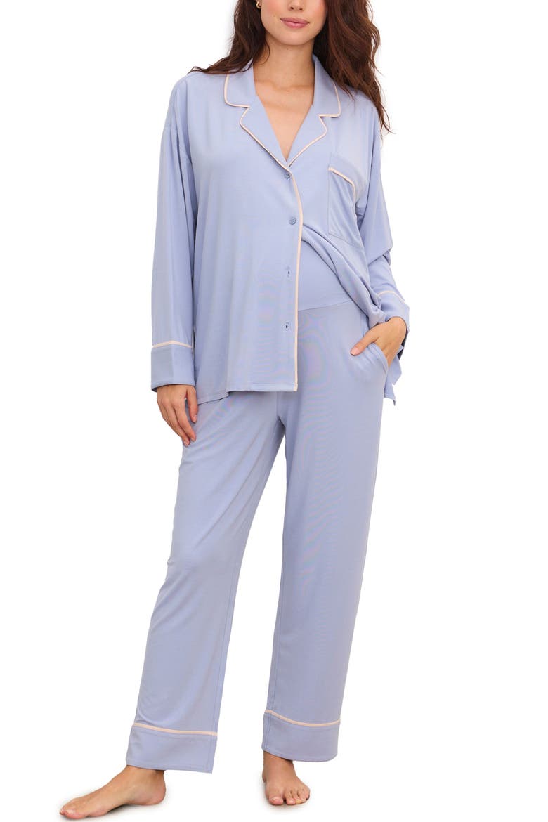 The Ultra Soft Jersey PJ Set, Main, color, Sky with Petal Piping