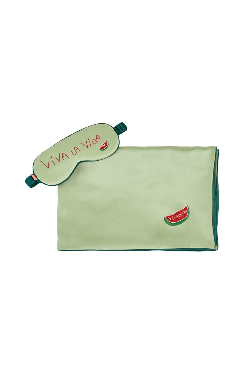 Lost Pattern "Moonlit Stars" Silk 2 Piece Gift Set Silk Pillowcase & Silk Sleep Eye Mask, Alternate, color, Green