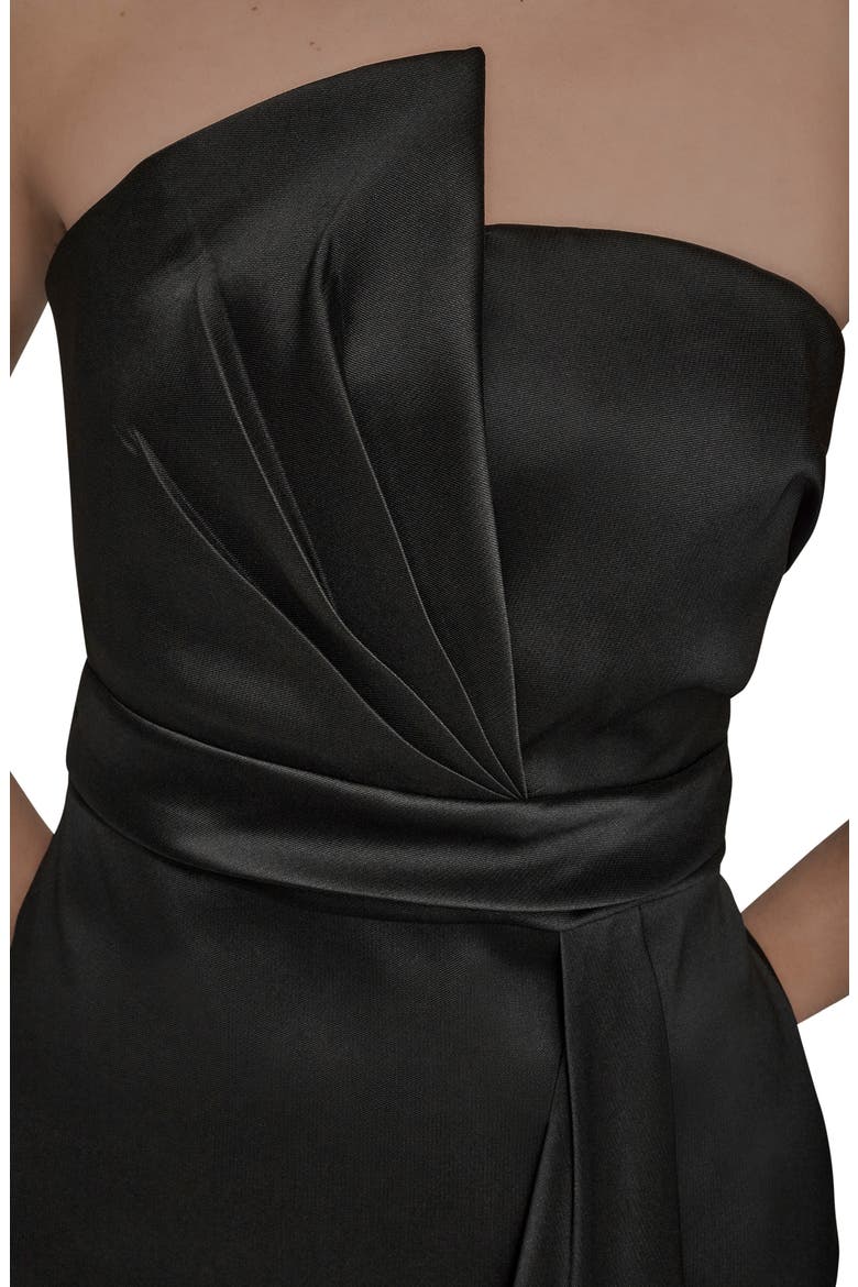 Asymmetric Strapless Satin Gown, Alternate, color, BLACK