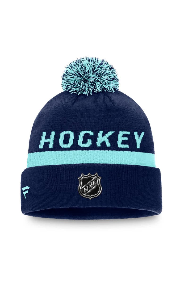 FANATICS Men's Fanatics Deep Sea Blue Seattle Kraken Authentic Pro Locker Room Cuffed Knit Hat with Pom, Alternate, color, Navy