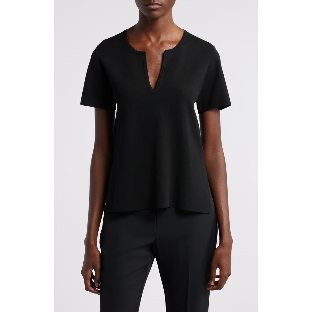 Wyeth Aster Short Sleeve Split Neck Sweater In Black