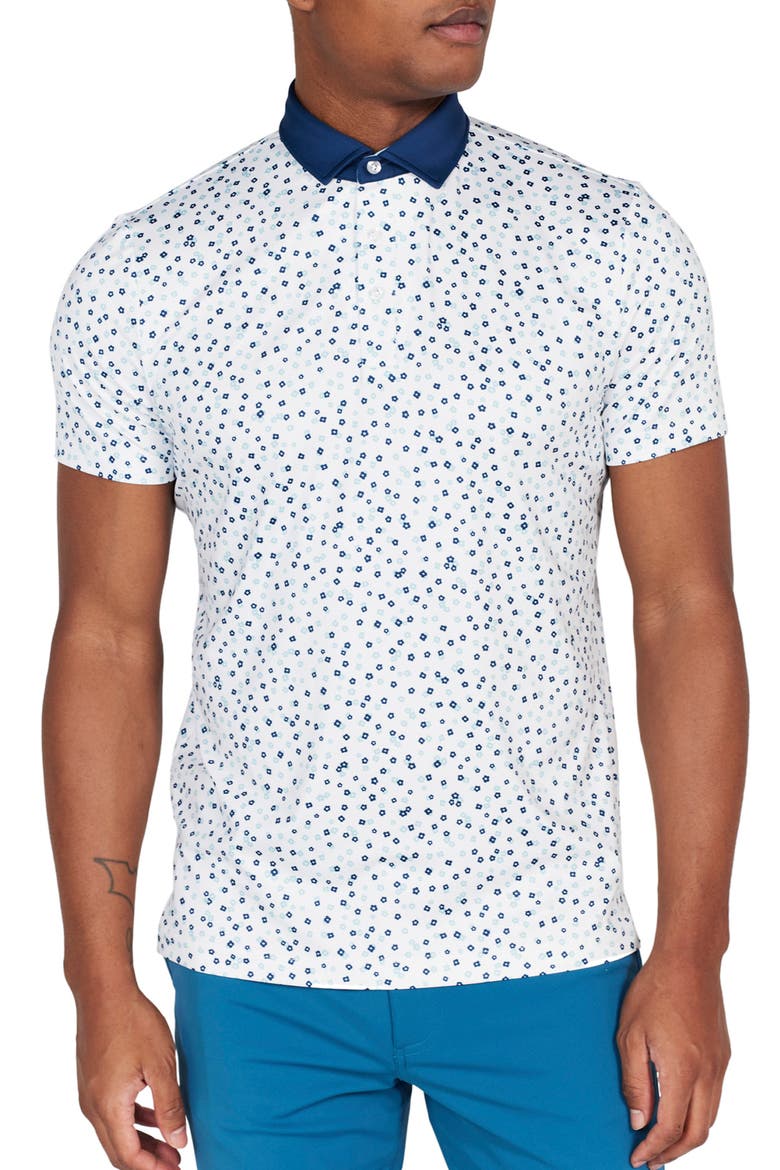 Herrick Floral Performance Golf Polo, Main, color, BRIGHT WHITE