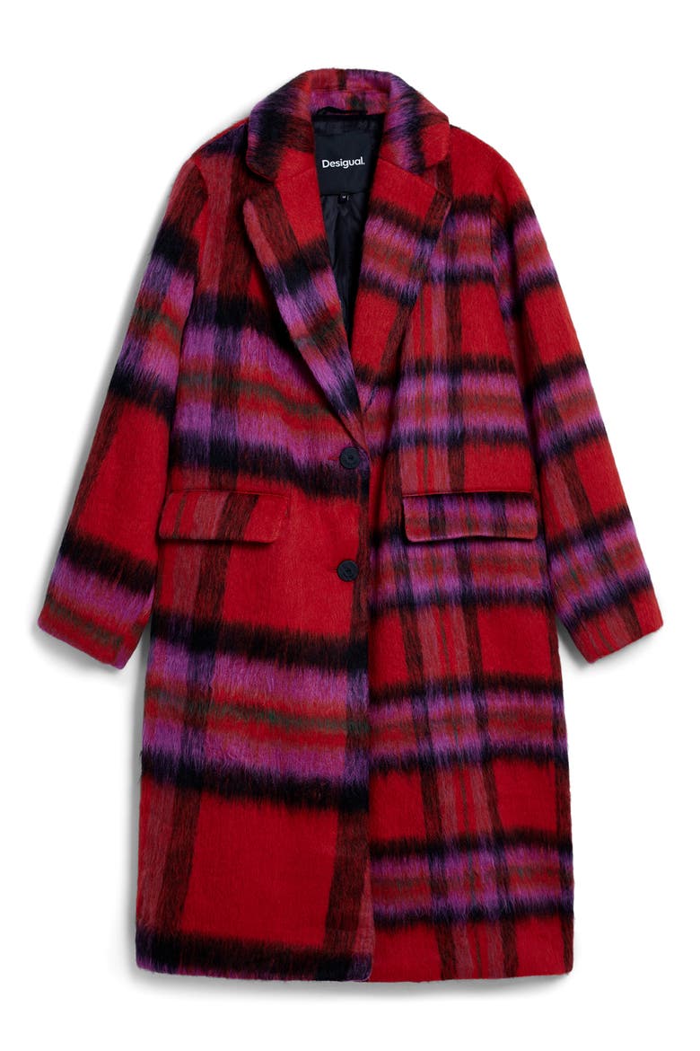 Tartan Plaid Fuzzy Coat, Alternate, color, RED
