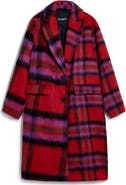 Desigual Tartan Plaid Fuzzy Coat