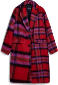 Desigual Tartan Plaid Fuzzy Coat