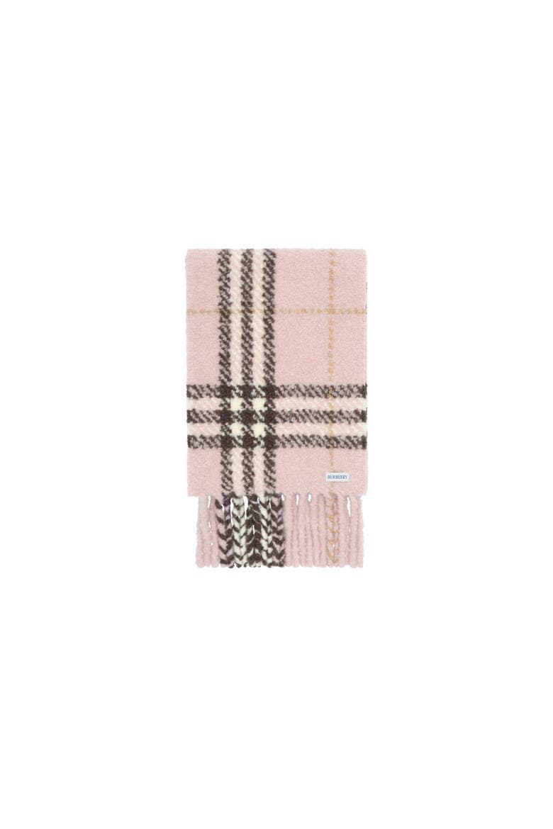 Check Alpaca Wool Blend Bouclé Scarf, Alternate, color, Bow pink