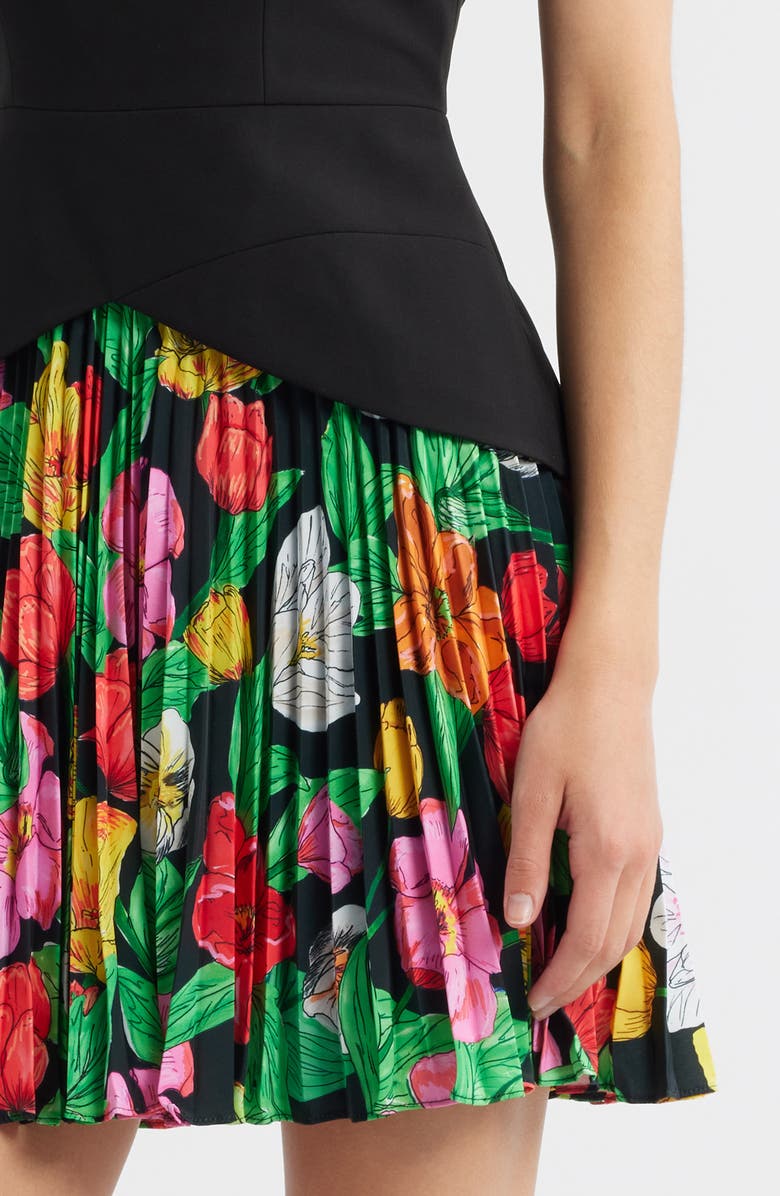 Milly Haddy Tulip Rosette Pleated Sleeveless Minidress, Alternate, color, Black Multi