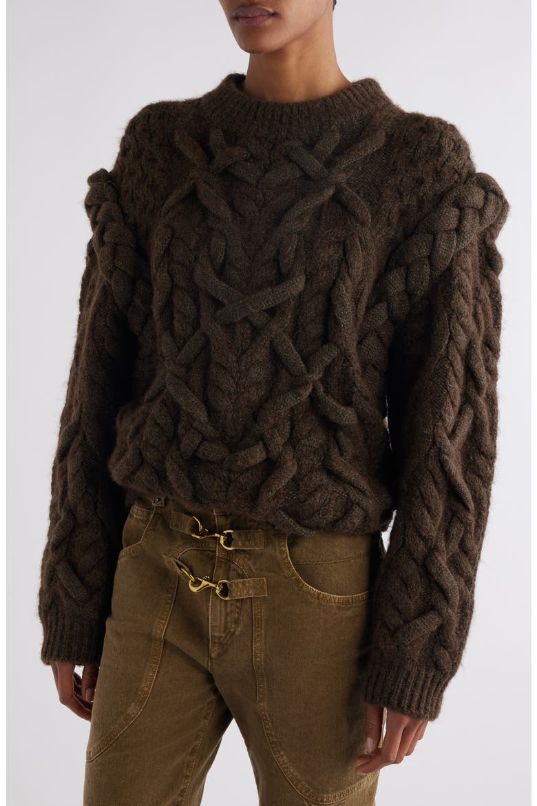 Basiliane Chunky Wool & Alpaca Blend Cable Sweater, Alternate, color, BRONZE