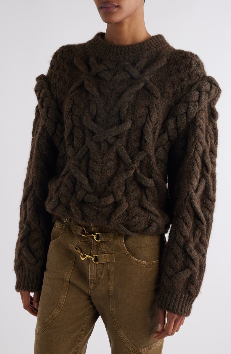 Isabel Marant Basiliane Chunky Wool & Alpaca Blend Cable Sweater, Alternate, color,