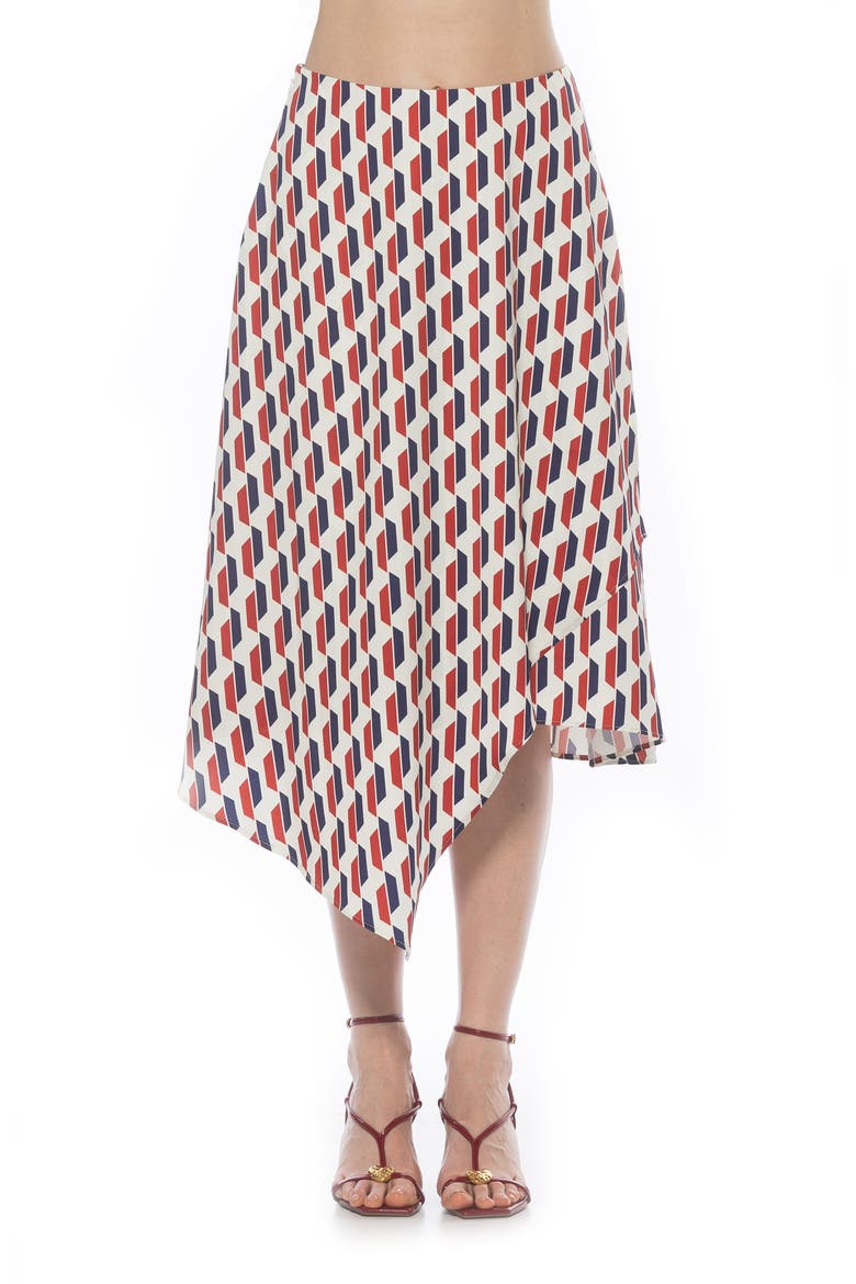 Jess Asymmetric Midi Skirt, Main, color, RED GEO