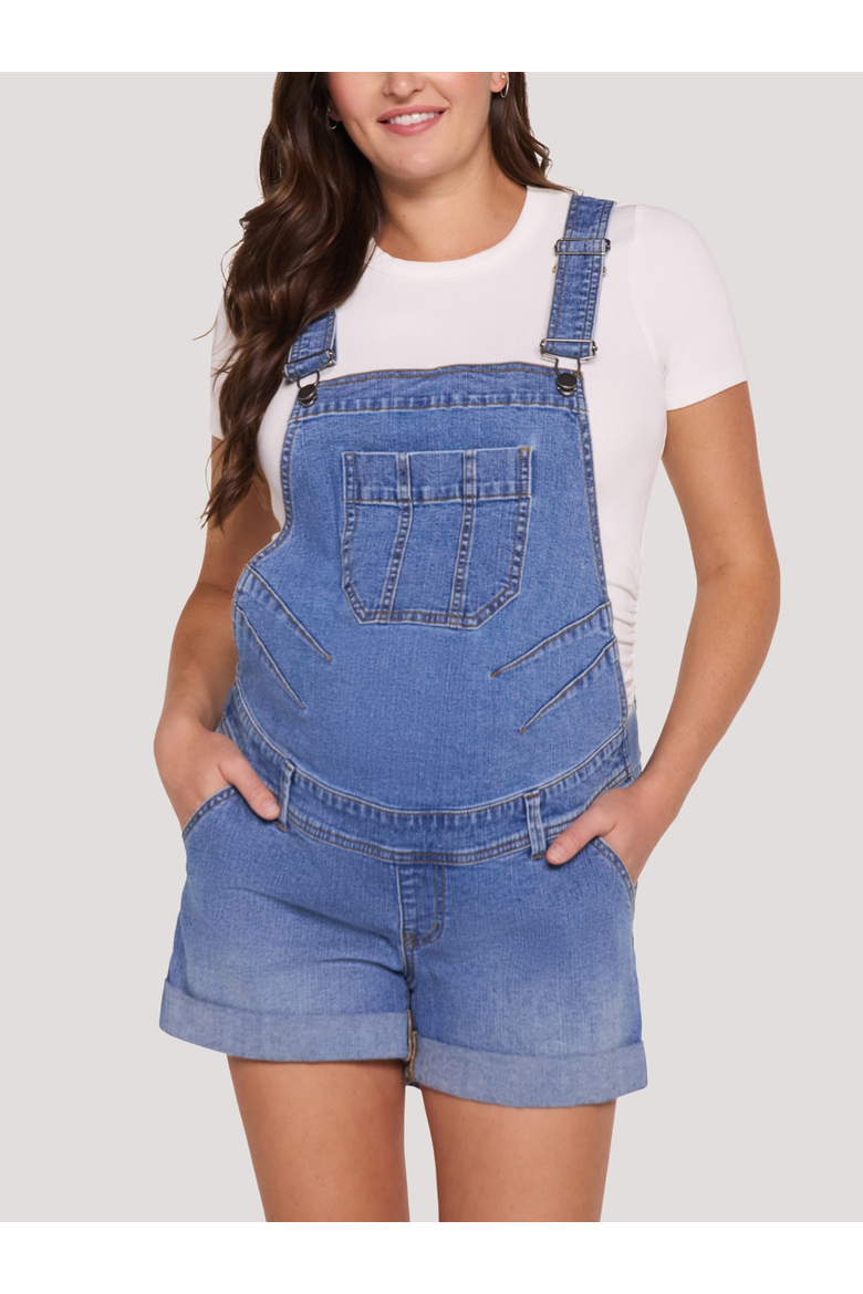 Stretch Waist Short Maternity Overalls, Alternate, color, Lake Wash