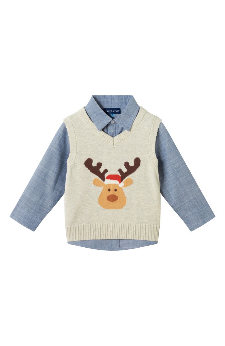 Andy & Evan Kids' Button-Up Shirt, Vest & Pants Set, Alternate, color, Beige