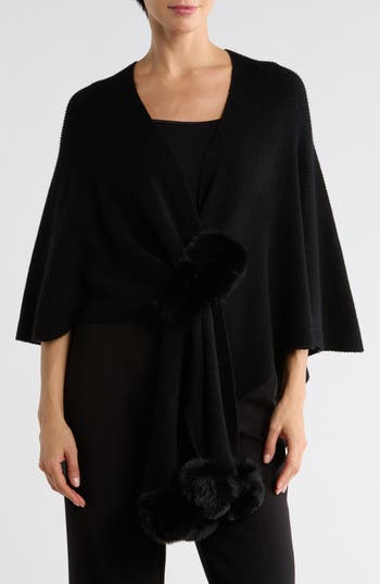 Nanette Lepore Elegant Cropped Pompom Ruana In Black