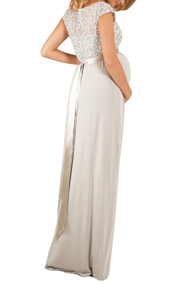 Mia Lace & Jersey Maternity Gown, Alternate, color, SILVER