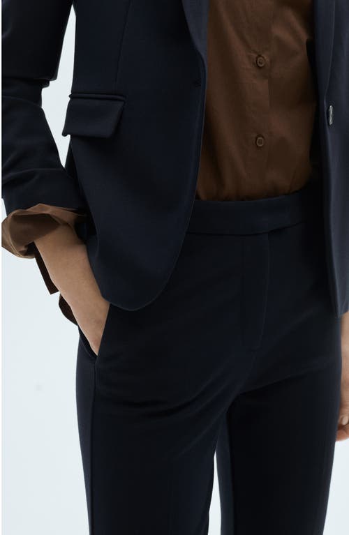 Mango Mid Rise Straight Leg Ponte Pants In Dark Navy