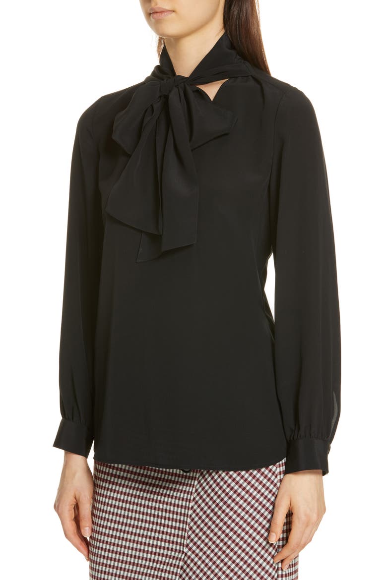 Tie Neck Silk Blouse, Alternate, color, BLACK