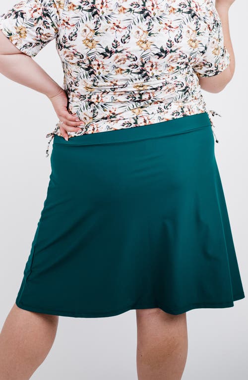 Calypsa Plus Size Knee Length Swim Skort With Bike Shorts In Blue