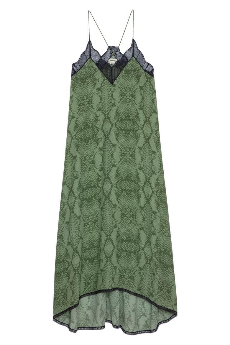Risty Python Print Lace Trim High-Low Slipdress, Alternate, color, KAKI