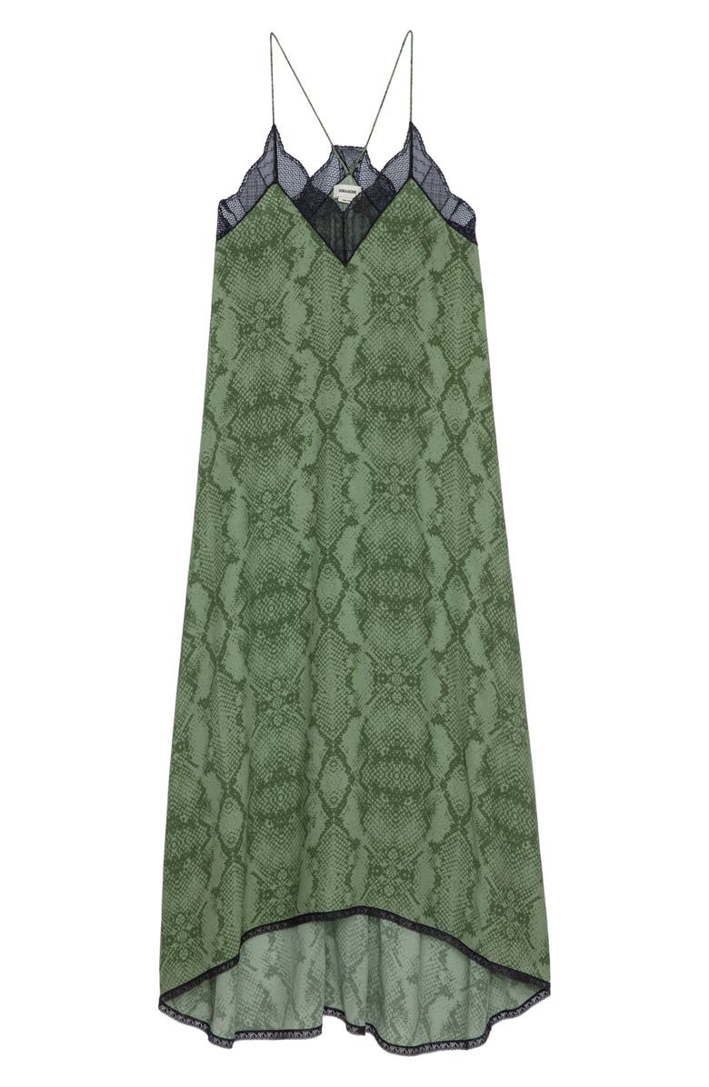 Zadig & Voltaire Risty Python Print Lace Trim High-Low Slipdress, Alternate, color, 