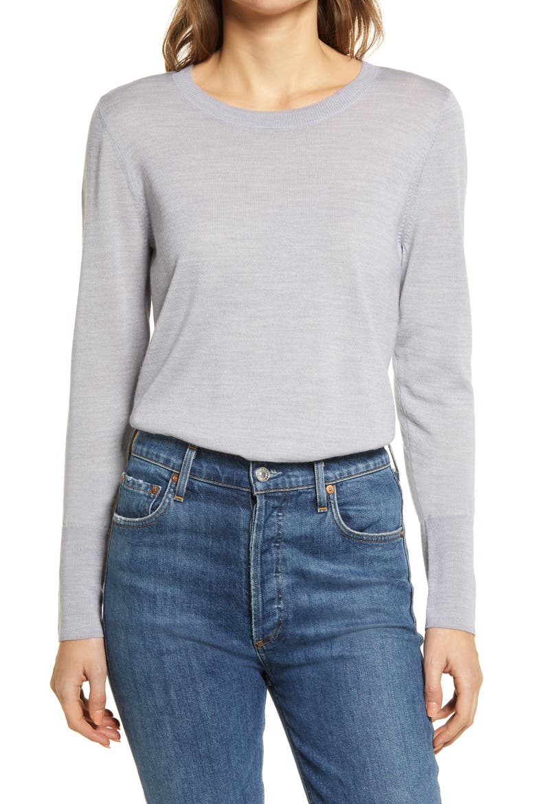 Crewneck Merino Wool Blend Sweater, Main, color, GREY HEATHER