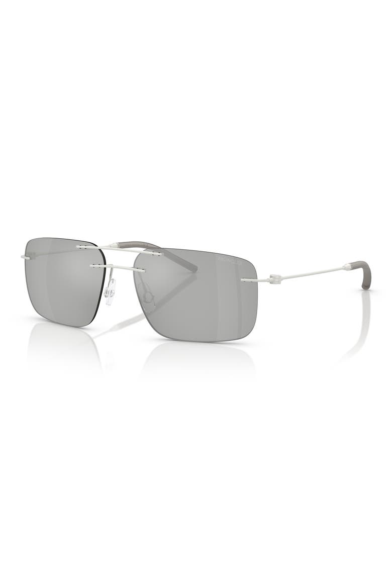 56mm Rimless Rectangular Sunglasses, Alternate, color, MATTE SILVER