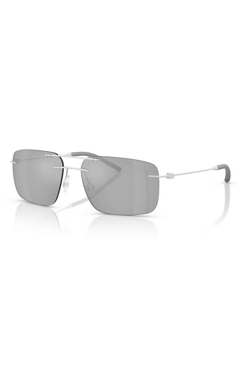 Moncler 56mm Rimless Rectangular Sunglasses, Alternate, color, Matte Silver