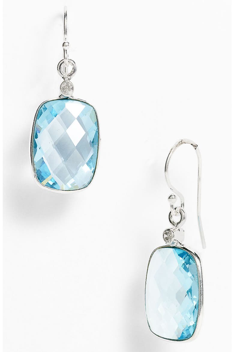 Rectangular Drop Earrings, Main, color, Silver/ Blue Topaz