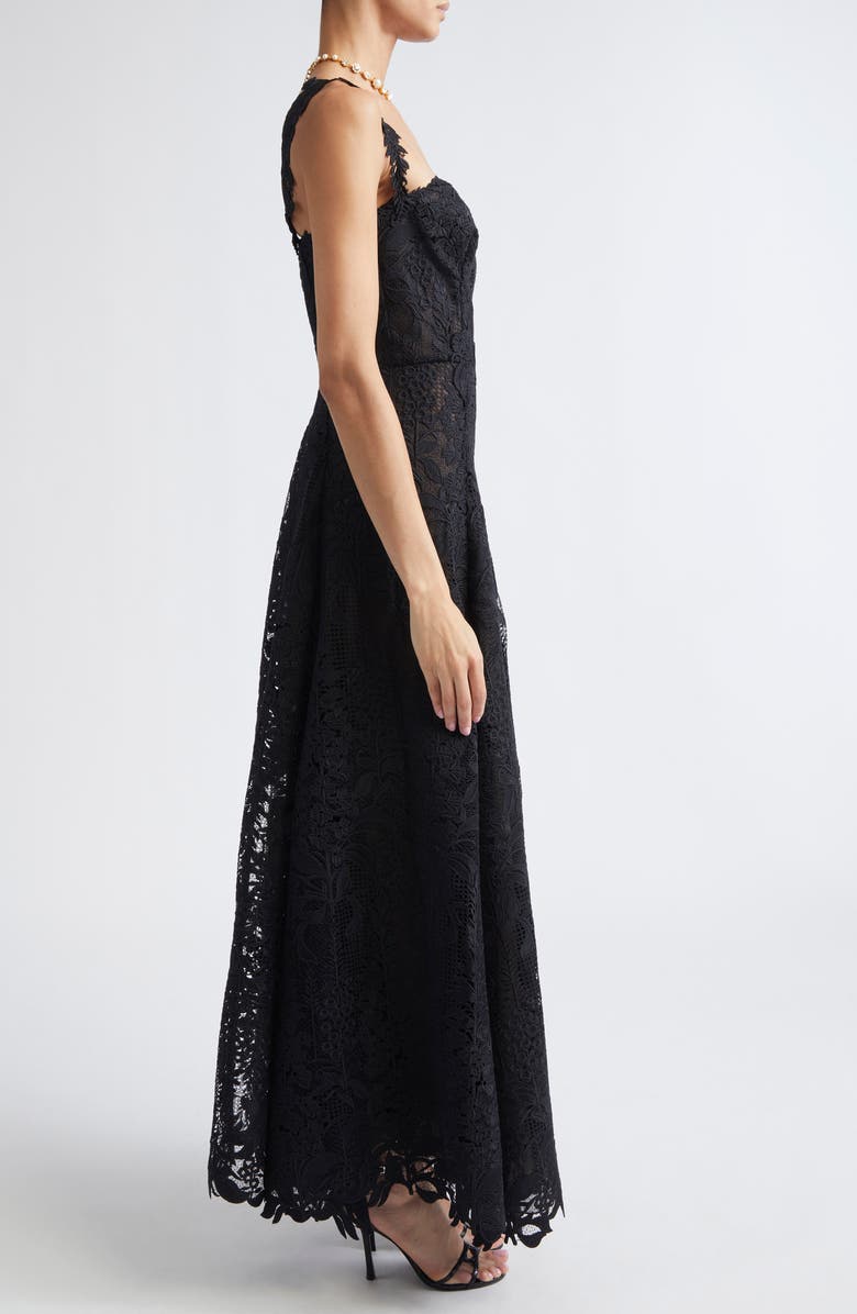 Oscar de la Renta Foxgloves Sleeveless Guipure Lace Gown, Alternate, color, Black