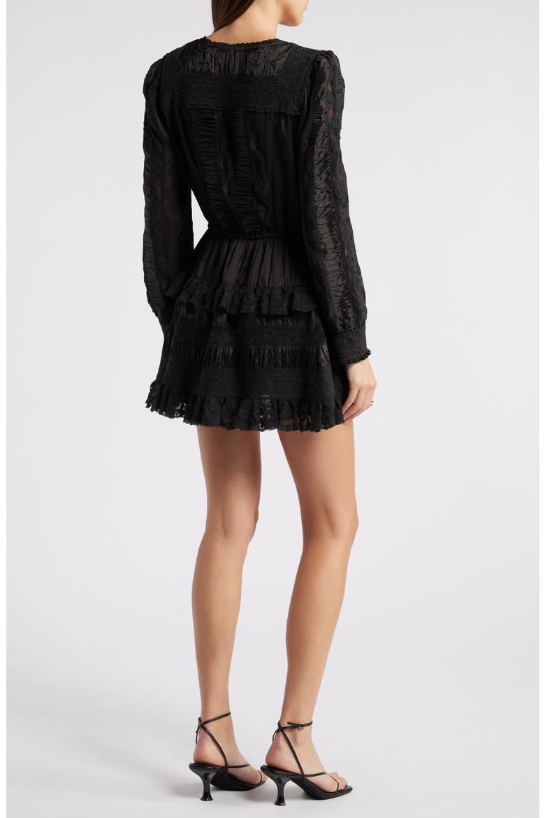 Kal Lace Trim Long Sleeve Minidress, Alternate, color, BLACK