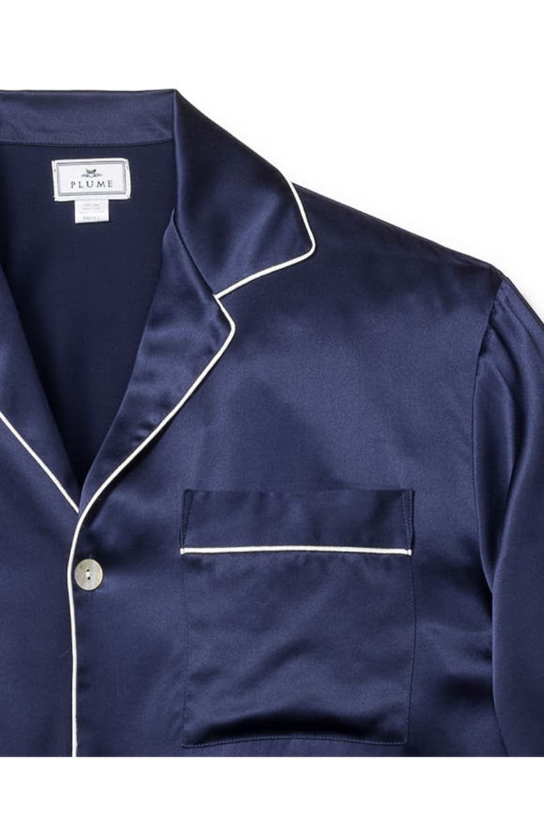 Petite Plume Navy Piped Silk Pajamas, Alternate, color, Navy