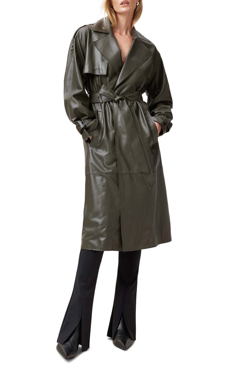 AllSaints Inez Leather Trench Coat, Main, color, 