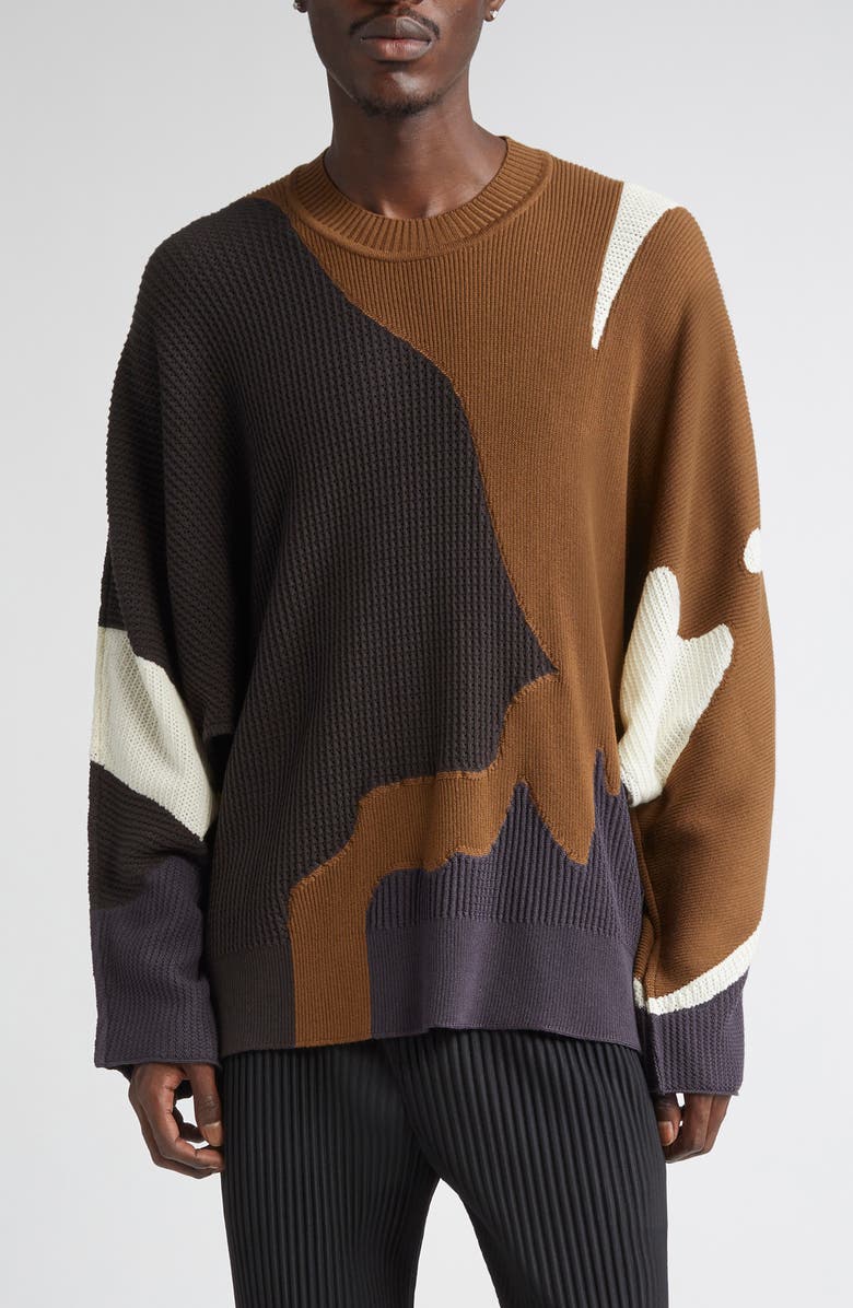 Homme Plissé Issey Miyake Agate Wool Sweater, Main, color, Brown