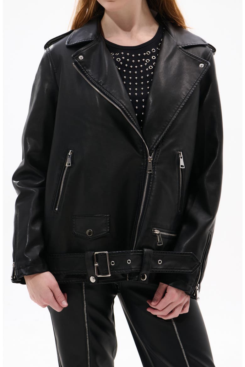 Aurelia Faux Leather Moto Jacket with Removable Faux Fur Collar, Alternate, color, BLACK