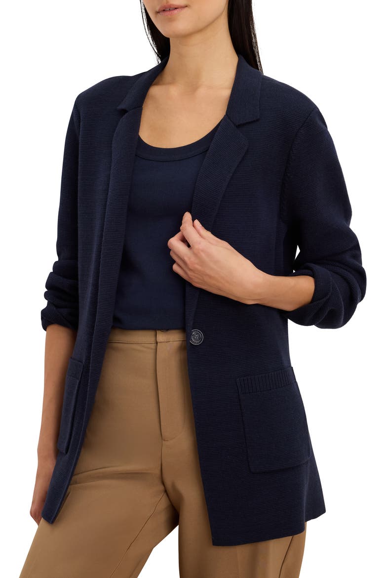 Elegant Knit Blazer, Main, color, DARK INDIGO