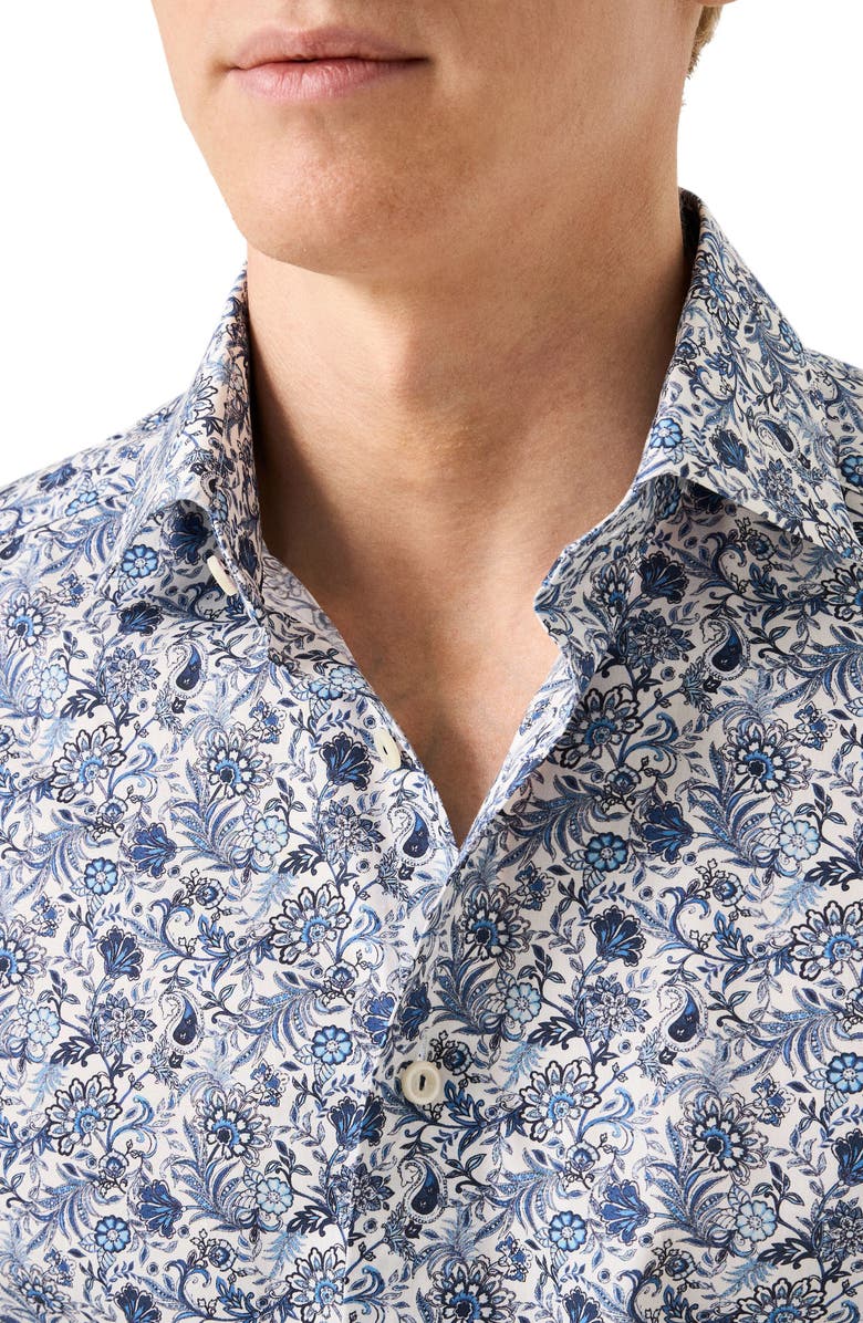 Eton Slim Fit Paisley Print Cotton Dress Shirt, Alternate, color, Medium Blue