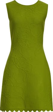 Oscar de la Renta Cherry Blossom Embossed Sleeveless Dress