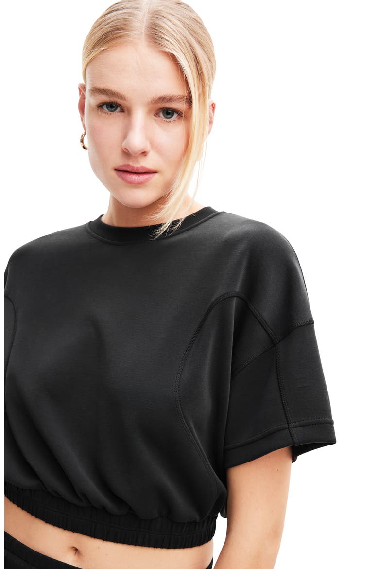 Short Sleeve Crop Sweatshirt, Alternate, color, BLACK