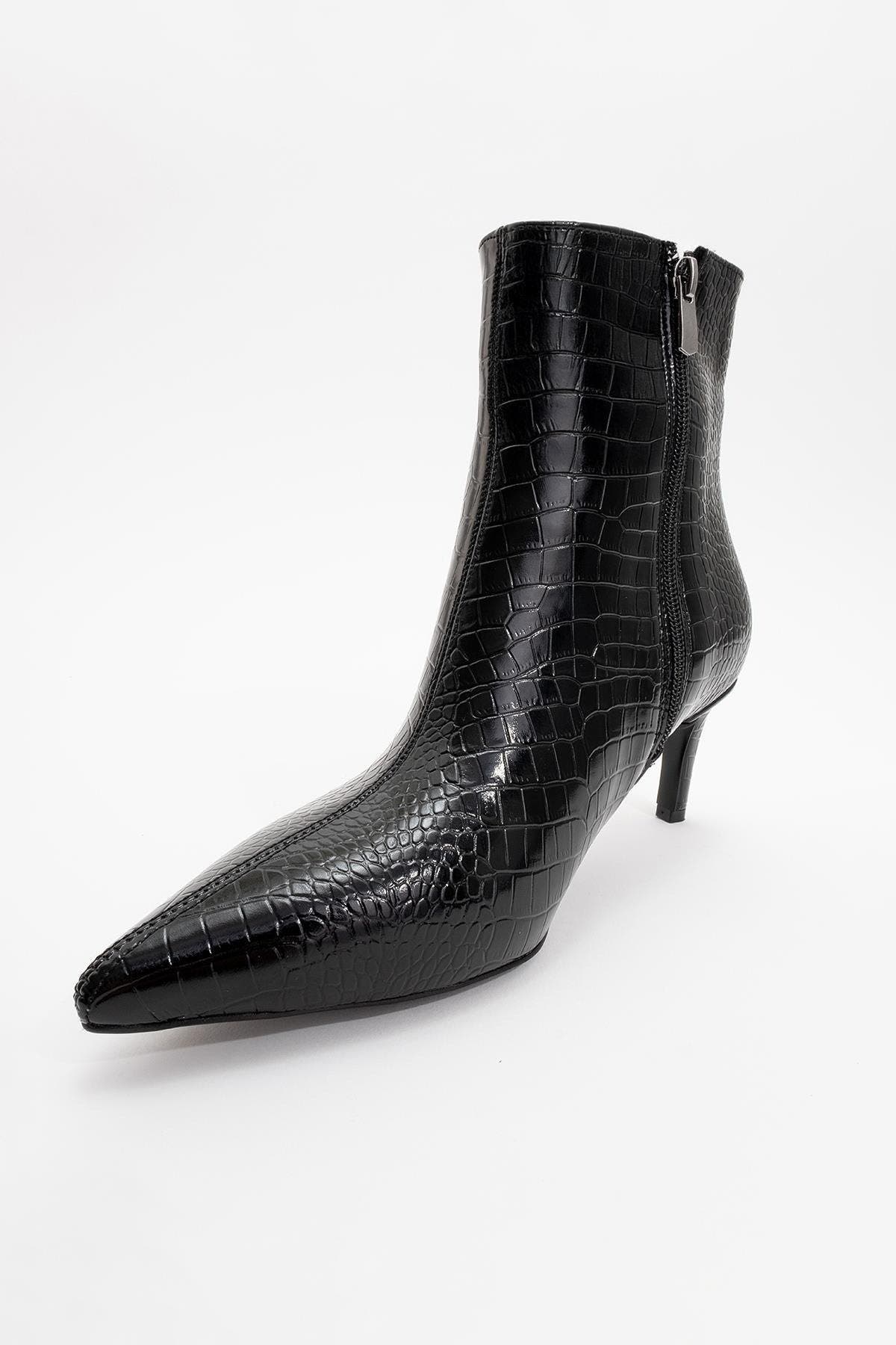Prologue Shoes Noya Stiletto Boot, Alternate, color, Black Pattern Faux Leather