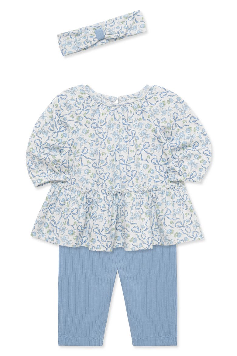 Ribbons Floral Tunic Top, Pants & Headband Set, Alternate, color, BLUE