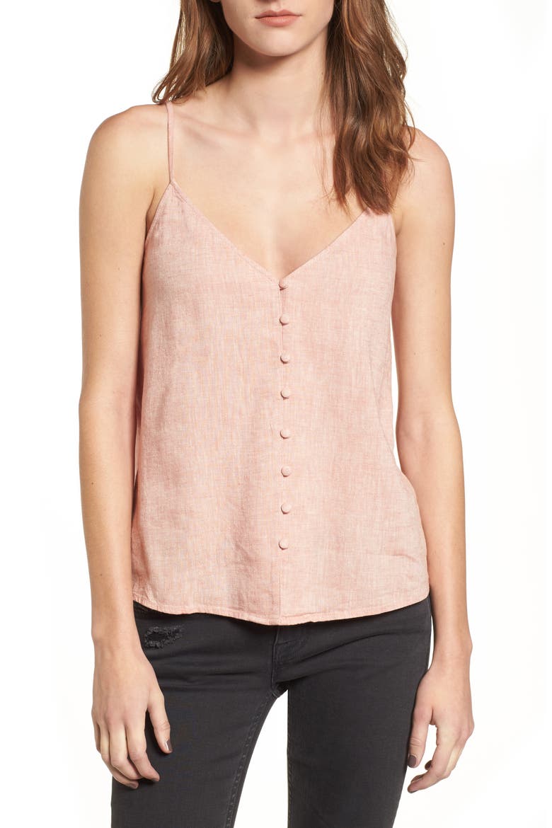 Button Front Camisole, Main, color, PINK DAWN CROSSDYE