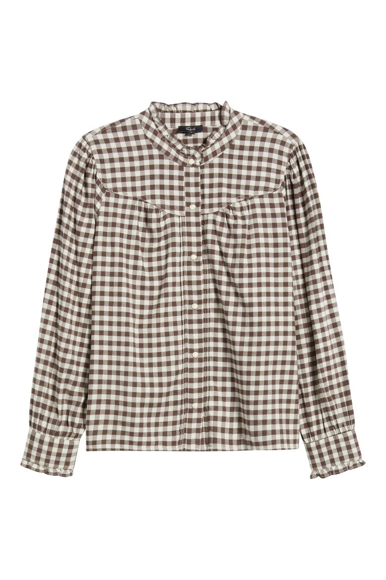 Alanna Ruffle Gingham Snap-Up Shirt, Alternate, color, CHOCOLATE CHIP