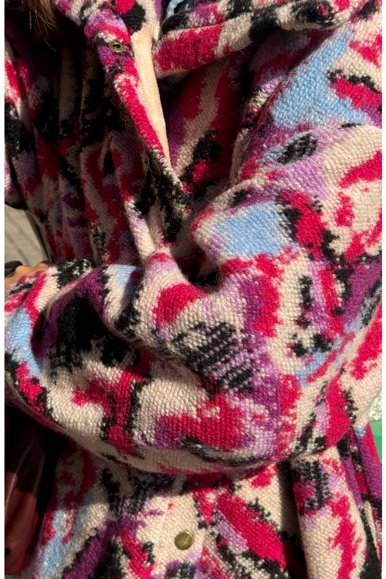 The Aurora Abstract Print Wool Blend Coat, Alternate, color, PINK
