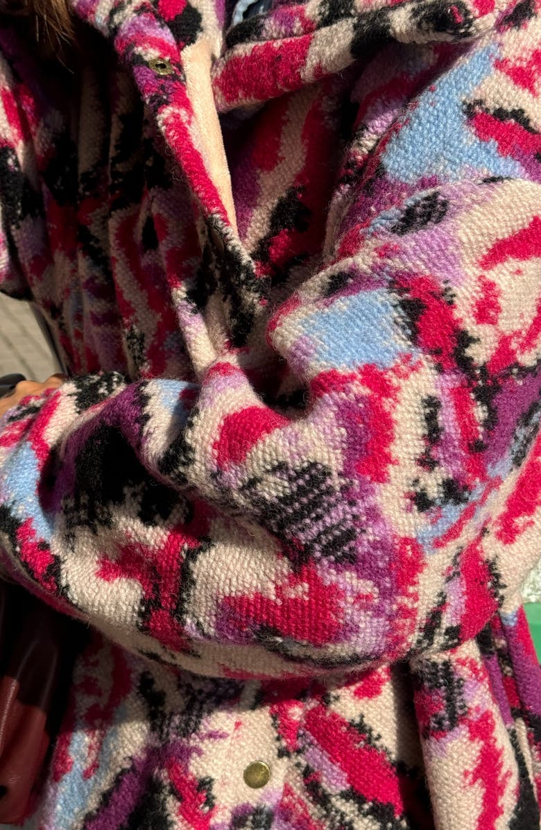 Viens Avec Moi The Aurora Abstract Print Wool Blend Coat, Alternate, color, Pink