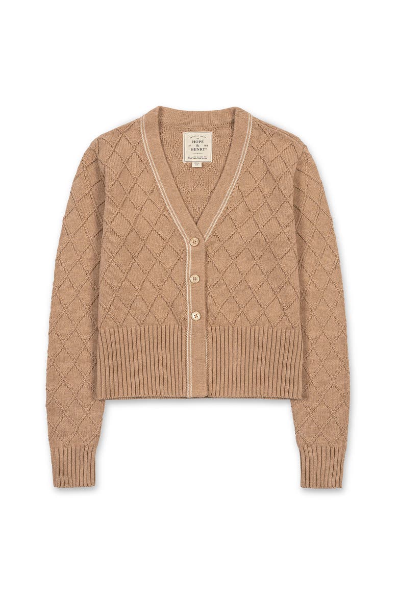 Organic V-Neck Cardigan Sweater, Alternate, color, Camel Heather